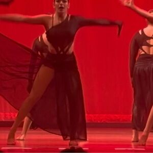 Revolution Dance 2 Die 4 Black Sheer One-Shoulder Dance Leo with mesh skirt AM